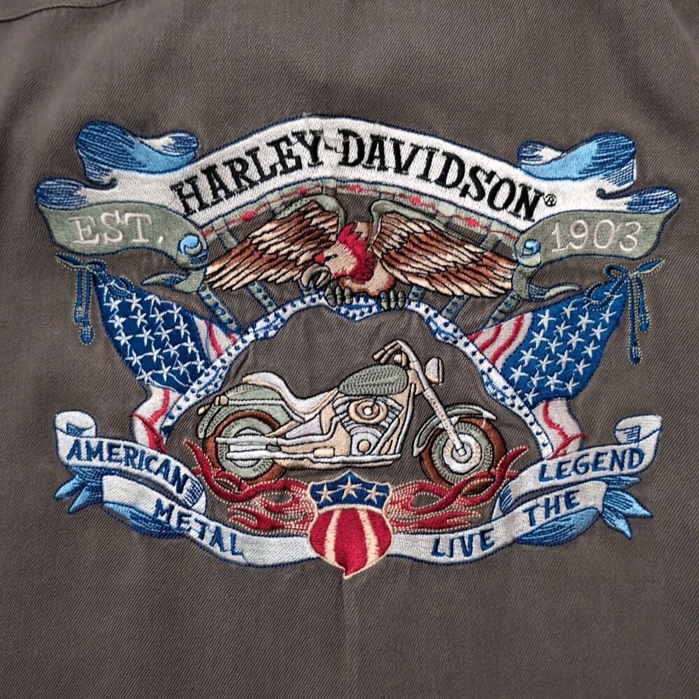 Rare Tommy Bahama Harley Davidson Embroidery Camp Shirt Mens Measurements In Pic